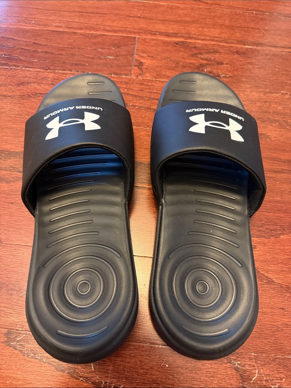 Under Armour Black Slide Sandals with White Logo Strap - Picture 2 of 3